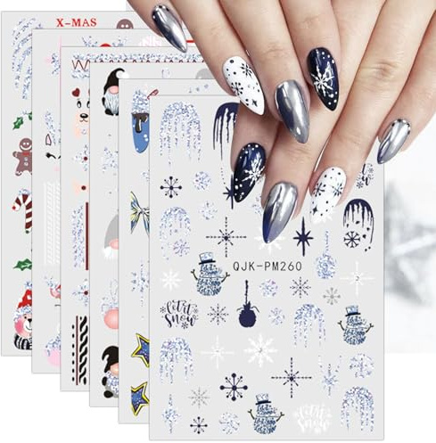 JMEOWIO Nagelsticker Weihnachten 10 Blatt Nail Art Sticker Selbstklebend Nagelaufkleber Glitter Schneeflocke Xmas Winter Urlaub Dekoration Nageldesign Zubehör