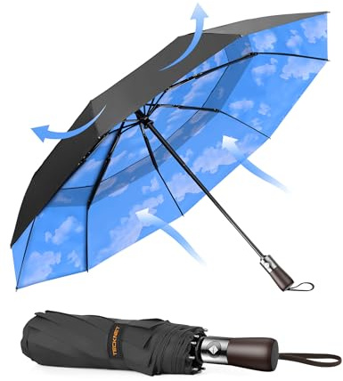 TECKNET Ombrello, ombrello pieghevole automatico, leggero e robusto, resistente alle tempeste, facile da aprire e chiudere, eccellente stabilità. Adatto per giorni di pioggia e neve