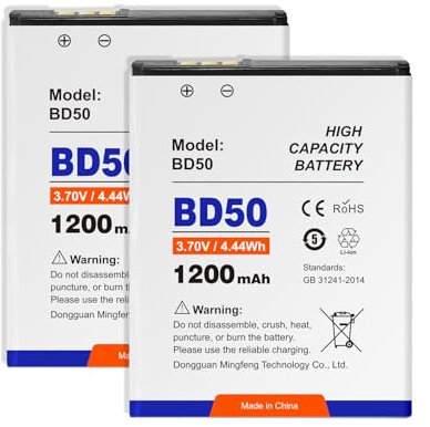 TOPGOBAT 1200mAh BD50 Akku mit AVM Fritz!Fon C5 / C4 / M2 / MT-F/Motorola MOTOFONE F3 / EM325 / M325 / EM25 - Ersatz-Akku für: AVM 312BAT016, 312BAT006, 312BAT006CS-FVM446CL (2Stück)