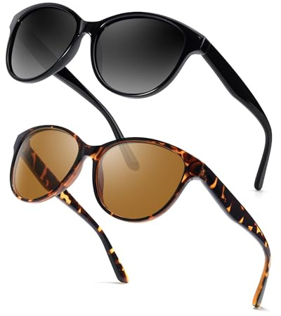 Myiaur 2 Pack Polarisierte Sonnenbrille Damen Trendige Cat-Eye | Klassisches Retro Design, UV400 Schutz, für Autofahren