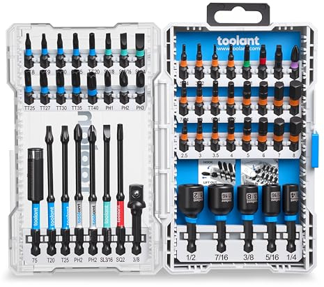 toolant 53-Piece Impact Driver Bit Set,S2 Steel Screwdriver Bit Set,Hex,Torx,Phillips,Slotted,Square Bits and Nut Driver with Case
