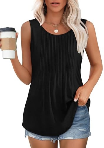 Chicrise Haut Femme Long sans Manches Débardeur Basique Col Scoop Tshirt Mode Coupe Lâche Noir Moyen 38-40