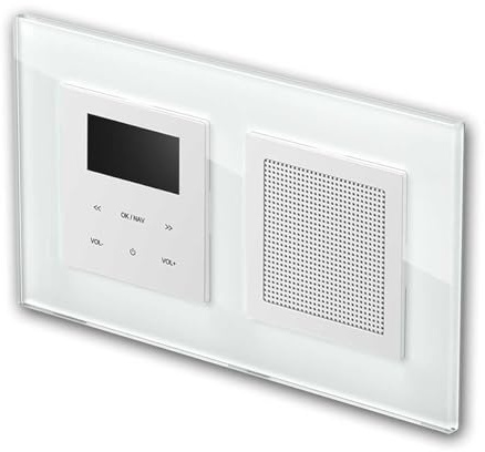 Radio da incasso LOGIQ con altoparlante RMS da 2 W, DAB+, FM e Bluetooth, display OLED, sveglia e timer di spegnimento, fornita con cornice in vetro PRIME, bianco