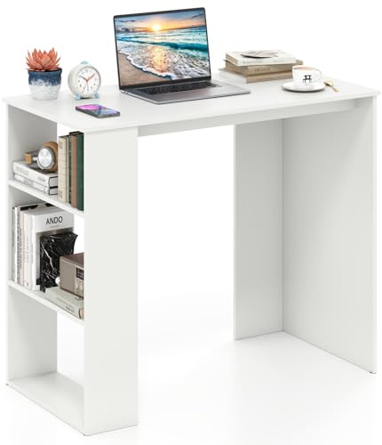 COSTWAY Small Compact Computer Study Desk (White, 90 x 45 x 74cm) | Wooden Writing Workstation with Open Compartment, Modern Simple PC Laptop Working Desk for Home Office and Bedroom