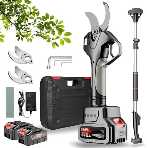 moupeaktain Tijeras De Podar Telescópicas, Eléctricas E Inalámbricas De 50mm con Pértiga De 1.3-2.1M Y 2 Baterías De 4500 Mah, Ideales para Viñedos, Olivos Y Jardinería.