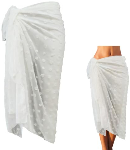 CABODYALS Pareo Playero Blanco Largo para Mujer, Traje de Baño de Malla Transparente, Bufanda, Pareo, Bikini Sexy de Verano, Traje de Baño de Poliéster Rectangular, Vestido, Pareo, Chales, Accesorios