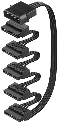 ELFJMZP 4-poliger Molex-Stecker auf 5x SATA-Stromkabel, 62 cm, 18 AWG, verzinntes Kupfer – für PC/NAS/Server-HDD/SSD-Erweiterung
