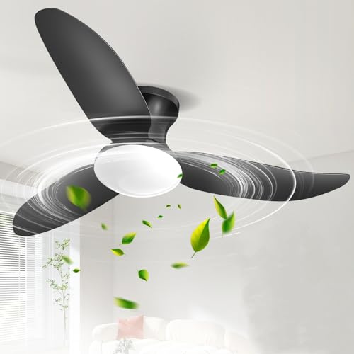 Dibaful 100cm Deckenventilator mit Beleuchtung 46W LED Deckenlampe | Deckenventilatoren Fernbedienung Ventilator 6-Gang Dimmbar Timer für Schlafzimmer Wohnzimmer Esszimmer Schwarz