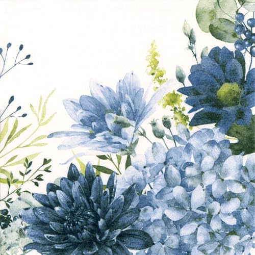 ti-flair 20 Servietten Blaue Blumenvielfalt als Tischdeko. Papierservietten mit Motiv. Auch für Decoupage und Serviettentechnik 33x33cm
