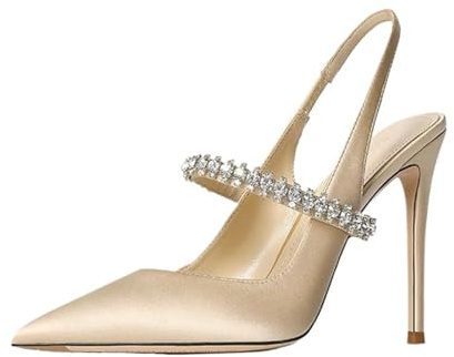 Kvinnor Brudklackar Storlek 34-45 Damsandaler Diamant Tunn Häl Tå Läder Höghäls Brudskor Kvinnor, Aprikos 10 cm häl, 37 EU