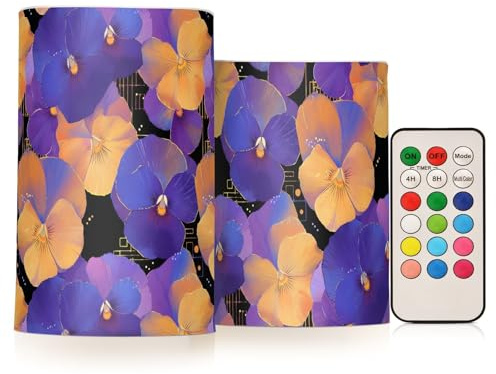 KLL Flores naranja púrpura pensamientos decorativos parpadeantes Pascua sin llama luces electrónicas sin fuego con LED para fiesta Navidad funciona con pilas