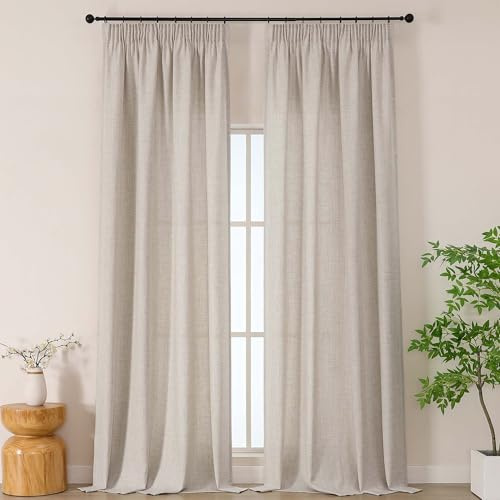 Simplebrand Leinen extra Lange Boho Gardinen in Leinenoptik, 2er Set H 300 x B 140 cm, halbtransparente Gardinen mit Kräuselband für Schiene, für Wohnzimmer & Schlafzimmer
