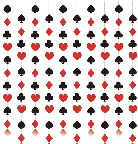 Ovanda Casino Deko, Poker String Dekorationen, Rot Schwarz Casino Deko | 4m Papier Las Vegas Nachtparty Geburtstag Dekorationen, Geeignet für Casinodeko Party, Geburtstagsparty Dekorationens