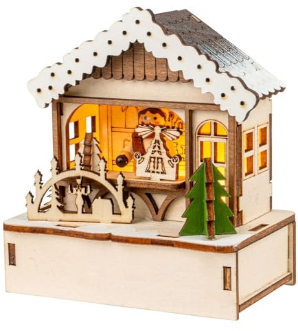 Ideen mit Herz | Casa LED | Mercado de Navidad | Casa en miniatura | Iluminación de Navidad | Decoración de Navidad | Decoración de madera | Arte de madera | Luz de ambiente | Funciona con pilas