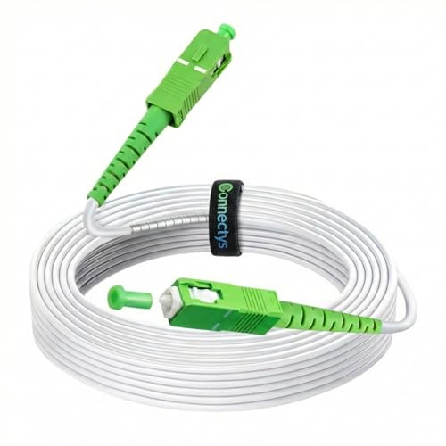 CONNECTYS – Câble Fibre Optique SC vers SC (Connecteurs APC) – Jarretière/Rallonge – Simplex Monomode OS2 FTTH – Connecteurs Renforcés – Transmission Ultra – Orange, SFR, Bouygues – Blanc – 3 m