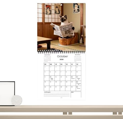 Divertido calendario 2026, calendario de pared con notas y bloques rayados, planificador humorístico para el hogar, oficina, aula, programación de citas, Año Nuevo, recuerdos de de Navidad y