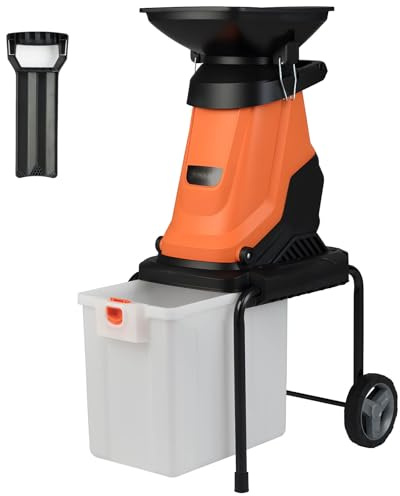 GOPLUS Broyeur Vegetaux et Branches Électrique 3000W, Broyeur Vegetaux avec Bac de Ramassage 50L, Lame à Double Tranchant, Roues de Transport, Ratio de Broyage 15:1, pour Déchets de Jardin(Orange)