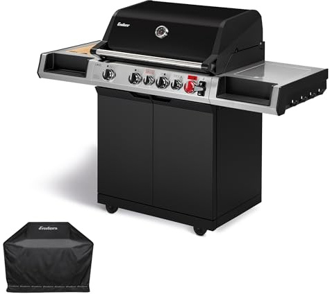 Enders® Gasgrill UNIQ 4 IK CRUSTER® Standgrill, 4 Edelstahlbrenner + Seitenkocher, 25,5 kW, 800°C TURBO ZONE™, CRUSTER® Infrarot-Oberhitze, SWITCH GRID™ Gussrost, inkl. Premium Wetterschutzhülle