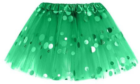 Tüllrock Mädchen Tütü Kinder Rock Punkte Glitzer Ballettrock Tanzrock Petticoat Kurz Tutu Karneval Halloween Party Kostüm (Green, 2-12 Years)