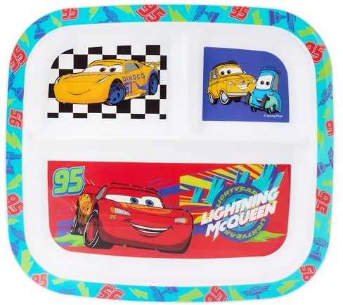 Disney Cars Lightning McQueen Assiette divisée en polypropylène pour enfant avec personnages Dinoco 3 compartiments
