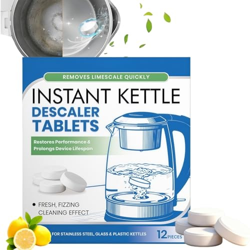 12PCS Kettle Descaler Tablets, All Purpose Lime/scale Remover & Steri/lising Tablets, Powerful Descaling for Kettles, Coffee Makers & Water Bottles, Complete Protection, Descaler for Kettle Tablets