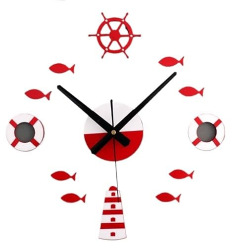 reloj, barco de mar azul, tipo decoración pared, Reloj adhesivo D(Red)