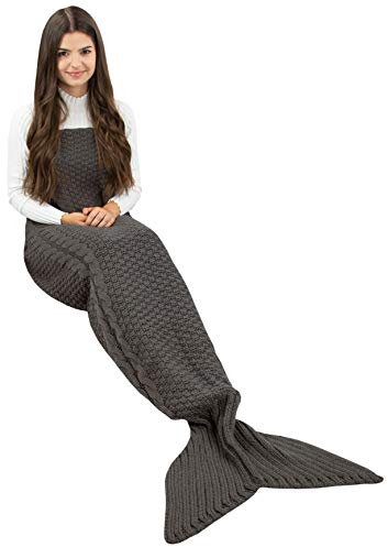 ZOLLNER Meerjungfrau Decke in 60x180 cm - kuschelige und weiche Kuscheldecke in grau - waschbar bis 30°C - atmungsaktive Mikrofaser