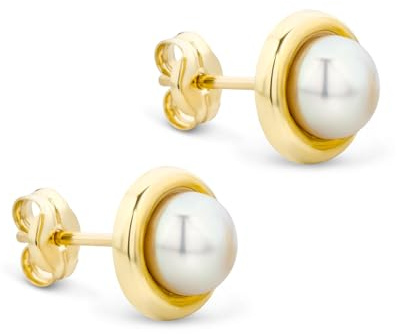 Orovi Orecchini Donna Oro Giallo 9KT Orecchini a Lobo rotondi con 2 Perle Coltivate in acqua dolce tonde, gioiello anallergico confezionato in un elegante astuccio portagioie
