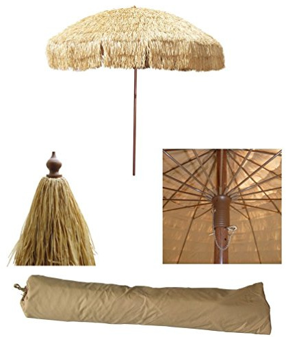 Bayside21 Tiki Regenschirm Reh Terrasse - Tropical Palapa Bast, Tiki Hütte Hawaii Hula Strandschirm (2,4 m, natur)