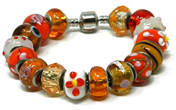 Bracciale donna componibile con rondelle di resina arancione – Gioiello artigianale Made in Italy, metallo argentato nickel free, 19 cm – DodiGioielli