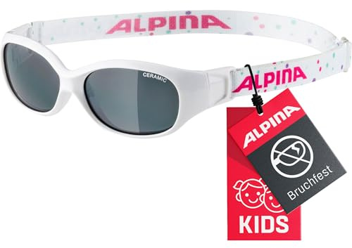 ALPINA Unisex – barn, flexibla barnsolglasögon, vita prickar gloss, en storlek