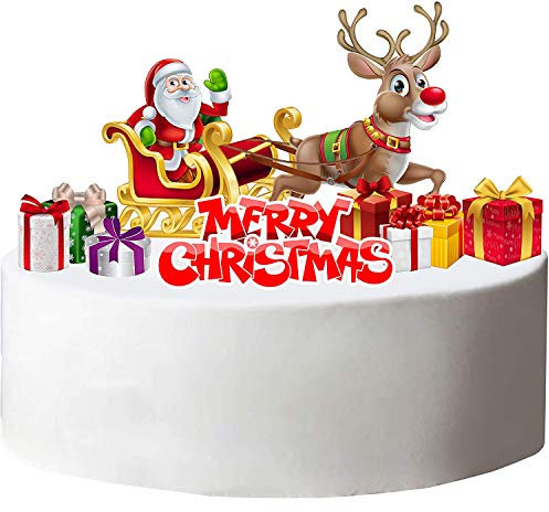 Anglesit III. Pre-cut Edible Stand up Merry Christmas Santa & Reindeer Cake Set Rice/Wafer Paper Cupcake Dessert Toppers Winter Holiday Season Decorations