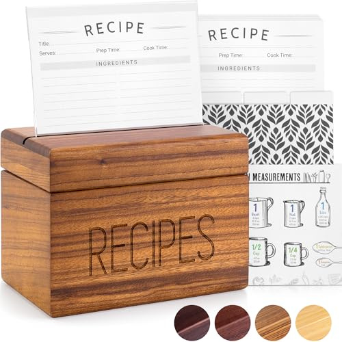 Apace Living Apace - Caja de recetas con tarjetas y separadores - Caja de madera de estilo vintage de 4 x 6 pulgadas, exclusiva de la colección Premier, se adapta a 240 tarjetas (cebrano)