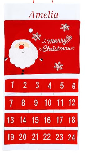 Personalised Fabric Advent Calendar Empty, Fill Your Own Advent Calendar 2025 Felt Hanging Red Santa