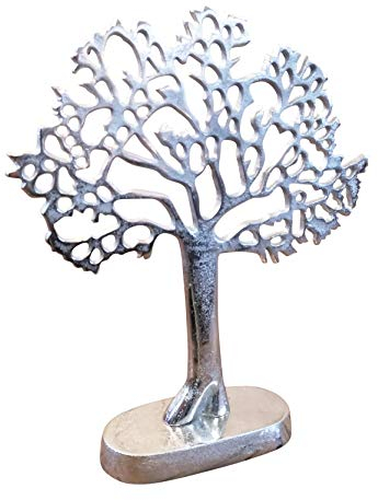 Portagioie a forma di albero per gioielli, in alluminio (metallo), argento, albero per anelli, collane e braccialetti – 36 cm