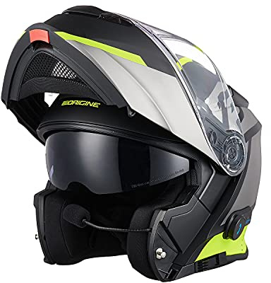 ORIGINE Casco Moto Modulare Bluetooth Omologato ECE Voice Dial Casco Moto Chiamata Vivavoce（LEVEL YELLOW BLACK,S）