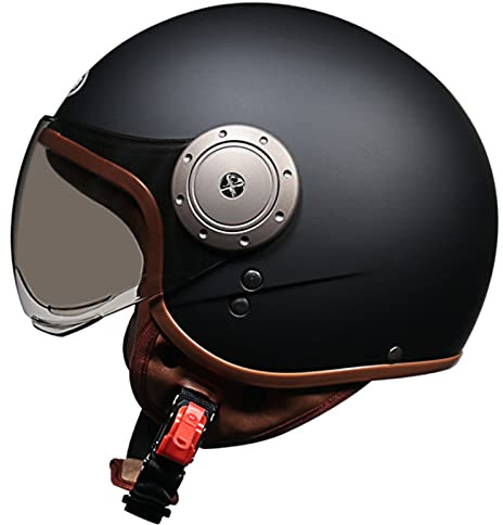 Jethelm Motorrad Roller Offenes Helm Mit Sonnenblende Scooter Moped Mofa Helm Für Damen Herren DOT/ECE Zertifizierung Erwachsener Retro Vintage Pilot Biker Helmet,Matte black 2