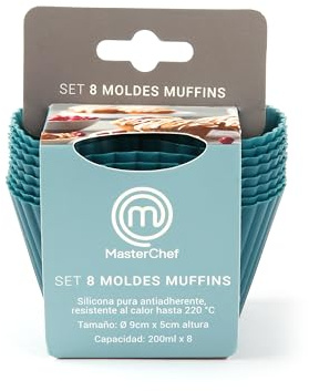 Master Chef Junior - Set de moules en silicone pour muffins classiques, 8 pièces, bleu paon, anti-adhésif