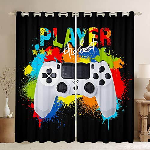 Tende per finestre, per camera da letto, motivo: videogiochi, per ragazzi, ragazzi, bambini, ragazze, con motivo arcobaleno tie-dye, per camera da letto, 117,8 x 137,2 cm (larghezza x lunghezza)