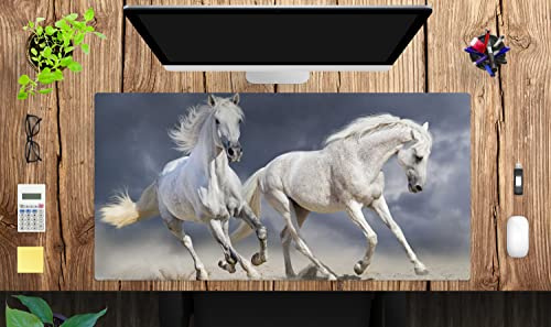 Schreibtischunterlage XXL mit integriertem Mousepad – “Galoppierende Pferde - Schimmel weiß“ – aus strapazierfähigem Vinyl – 100 x 50 – Rutschfeste Schreibunterlage für besten Schutz – Made in Germany