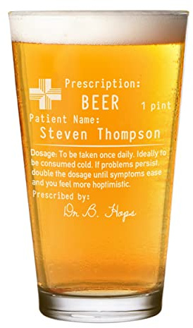 Personalised Name Prescription Beer Pint Glass Shaker Birthday Fathers Day Wedding Stag Do