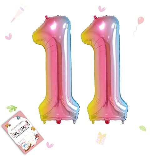 Smlpuame 102cm Folienballon Zahlen Luftballon 0-9 Geburtstag Regenbogen Farbverlauf, Große 11 Ballons für Geburtstagsfeier Feierdekorationen, Heliumfolien Zahlenballons für Hochzeitstag