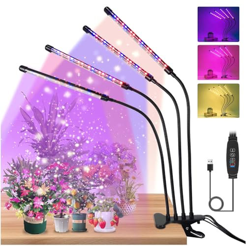 Grow Lights for Indoor Plants,4 Heads Full Spectrum Grow Light,80 LED Plant Light,360° Flexible Gooseneck with 10 Dimming Level & 3 Lighting Modes,Timer Plant Light for Plants Growth LED Lantern