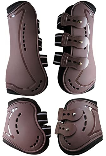 Wandrola häststövlar öppen främre hoppande sena sportstövlar, Hind Fetlock stövlar, säkert benskydd, klassiska andningsbara hästtillbehör, set med 4 (M, brun)