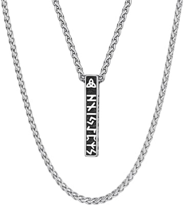 FaithHear Collana Uomo Vichinga Vintage Barra Ciondolo Rune Vichinghe Amuleto del Mito Nordico Collana in Pelle Intrecciata Regalo Compleanno