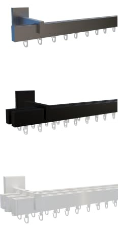 tilldekor Innenlauf Gardinenstange Square-LINE auf Maß 1-3 läufig, nach Maß | Schwarz 2-lauf 260 cm, Vorhangschiene, Innenlaufschiene, Aluminium, leichtgängig, silber, schwarz, weiß