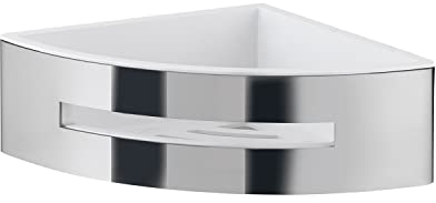 Gedy | Poseidon Portaoggetti Doccia Angolare in Acciaio, Finiture Cromate e Bianche, Dimensioni 7,2 x 24 x 12,3 cm e Peso 0,815 kg