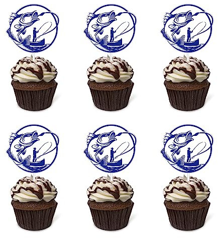 Opunmpwu 24pcs Fishing Cupcake Toppers - Multicolored - Birthday, Anniversary, Baby Shower - Dessert Decorating Cupcake Toppers