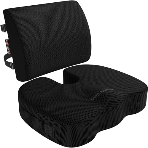 FORTEM Pack Cojín Silla Oficina y Almohada Lumbar - Cojín para Silla Ordenador en Forma De U y Almohada Lumbar con Espuma Viscoelástica para Asiento Coche, Gaming, Trabajo - Fundas Lavables