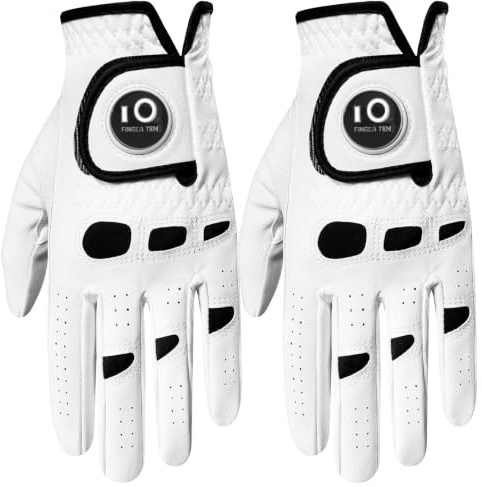 AXKAL Golfhandschuh für Herren, für Linkshänder, Rechtshänder, Leder, mit Ballmarker, Vorteilspack, 2 Stück, Herren-Golfhandschuhe, Allwetter-, Links- und Rechtshänder, langlebig, weich, bequeme